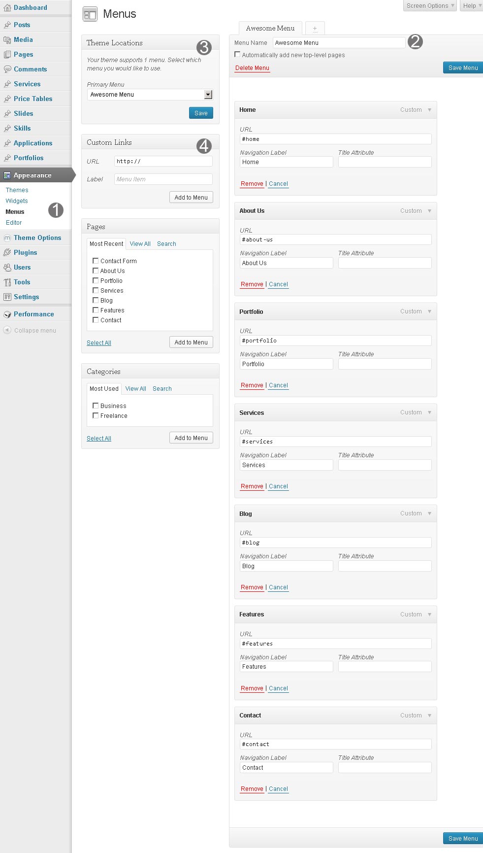 Create One-Page Menu